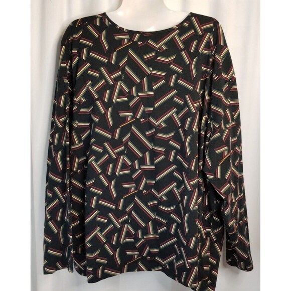 Ulla Popken Women's Tunic Top Size 28/30 Geometric Design V-Neck Long Sleeve - Picture 3 of 6